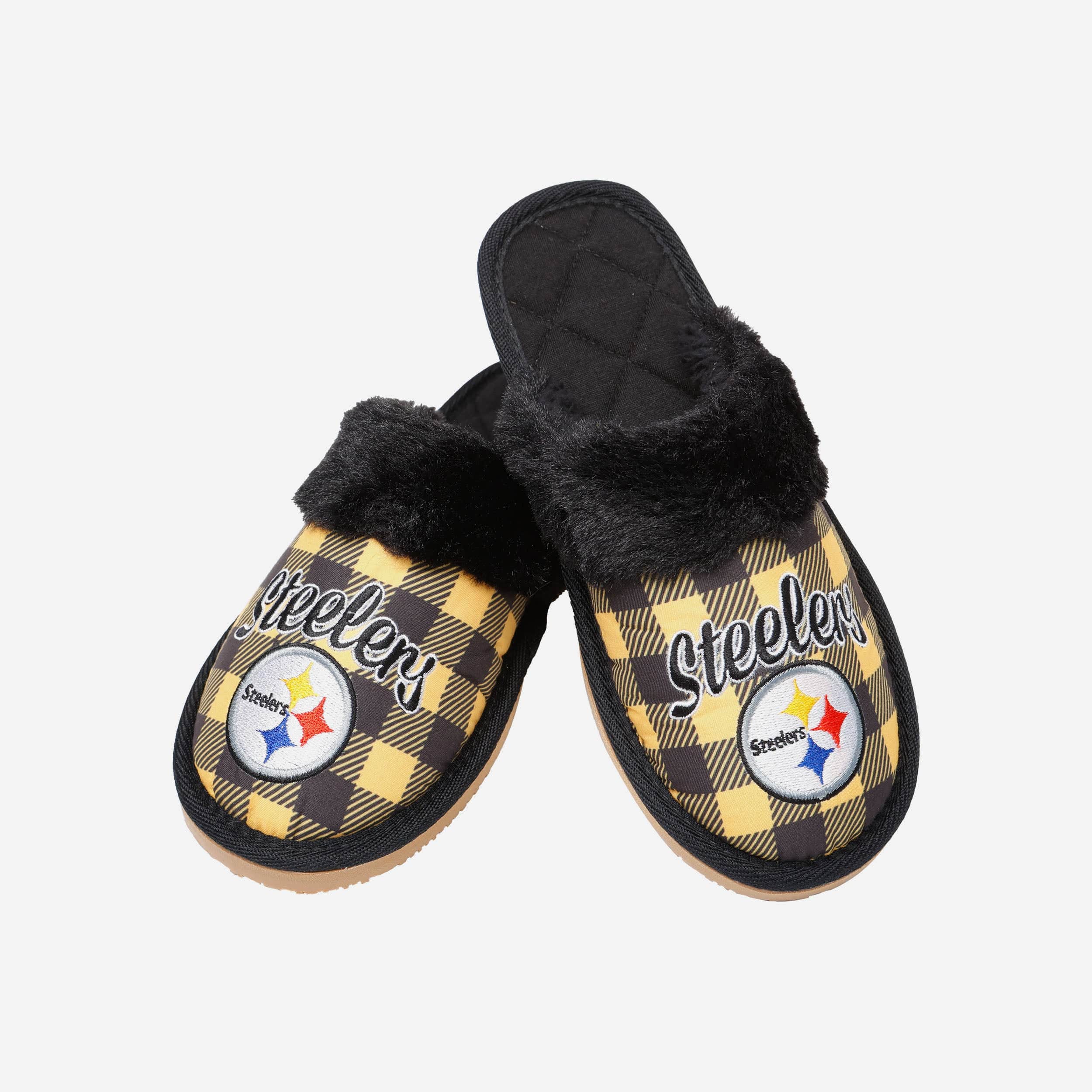 Stylish Pittsburgh Steelers Women's Plaid Sherpa Mule Slippers