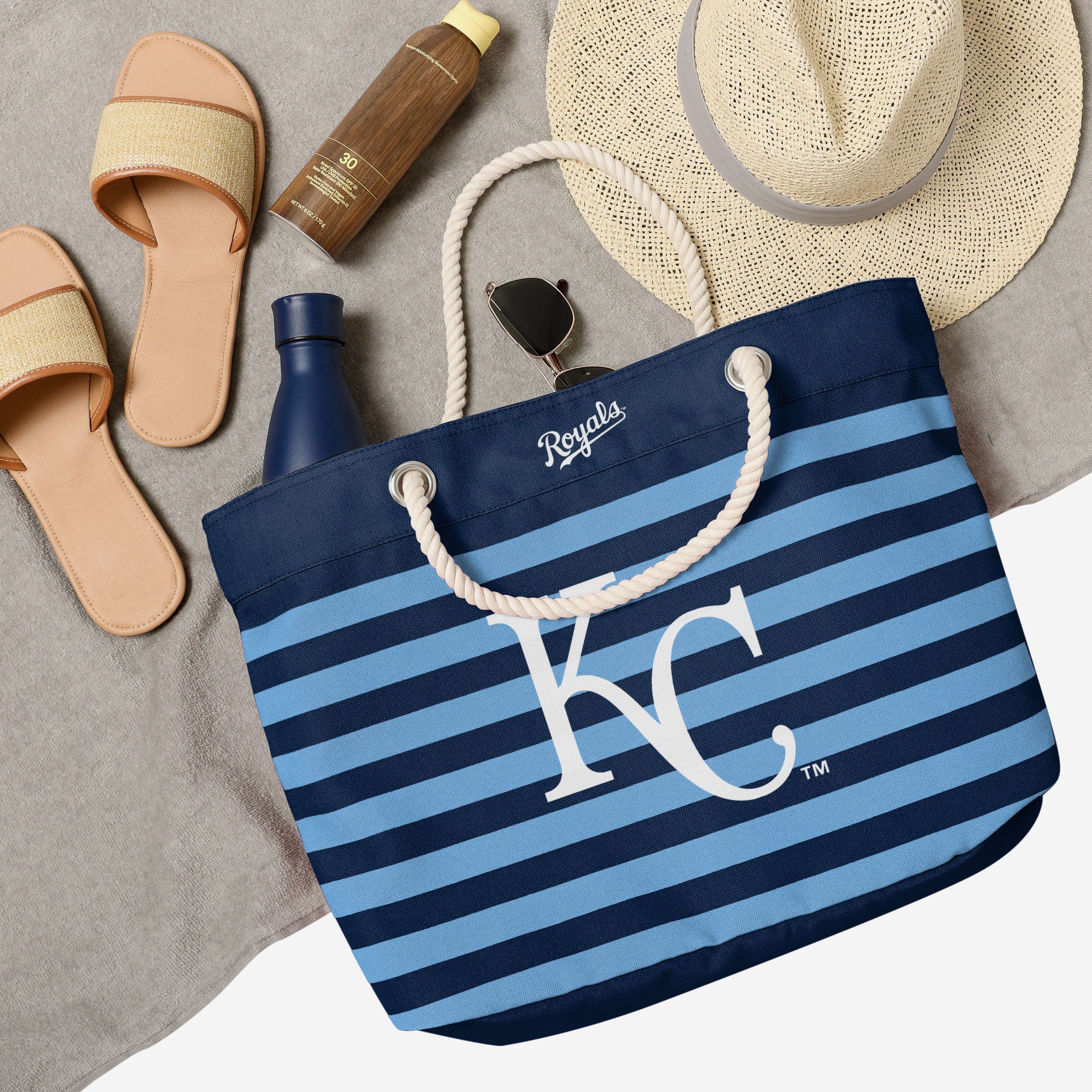 Show Your Team Spirit with the Kansas City Royals Nautical Stripe Tote Bag