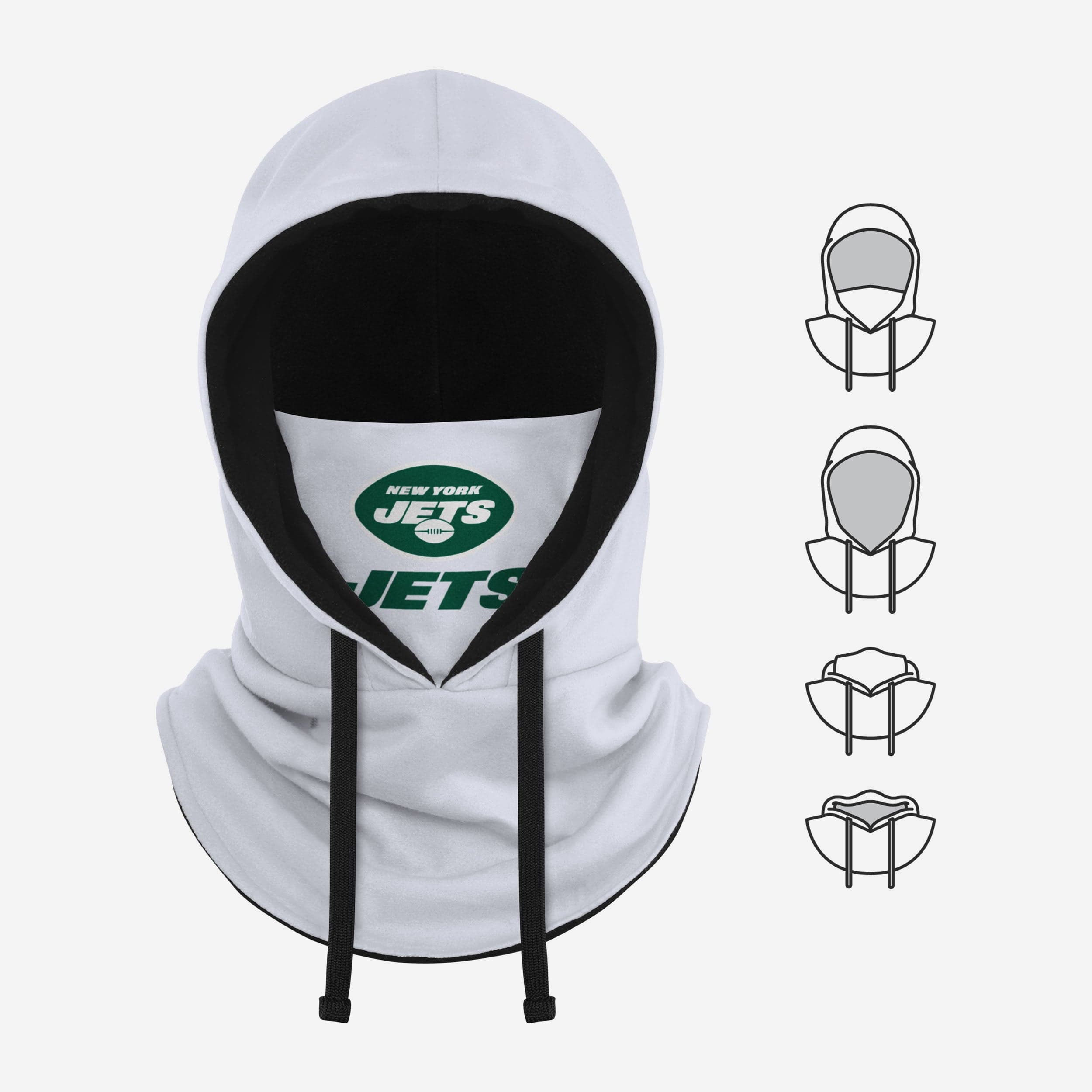 New York Jets White Drawstring Hooded Gaiter - Your Must - Have Winter Gear