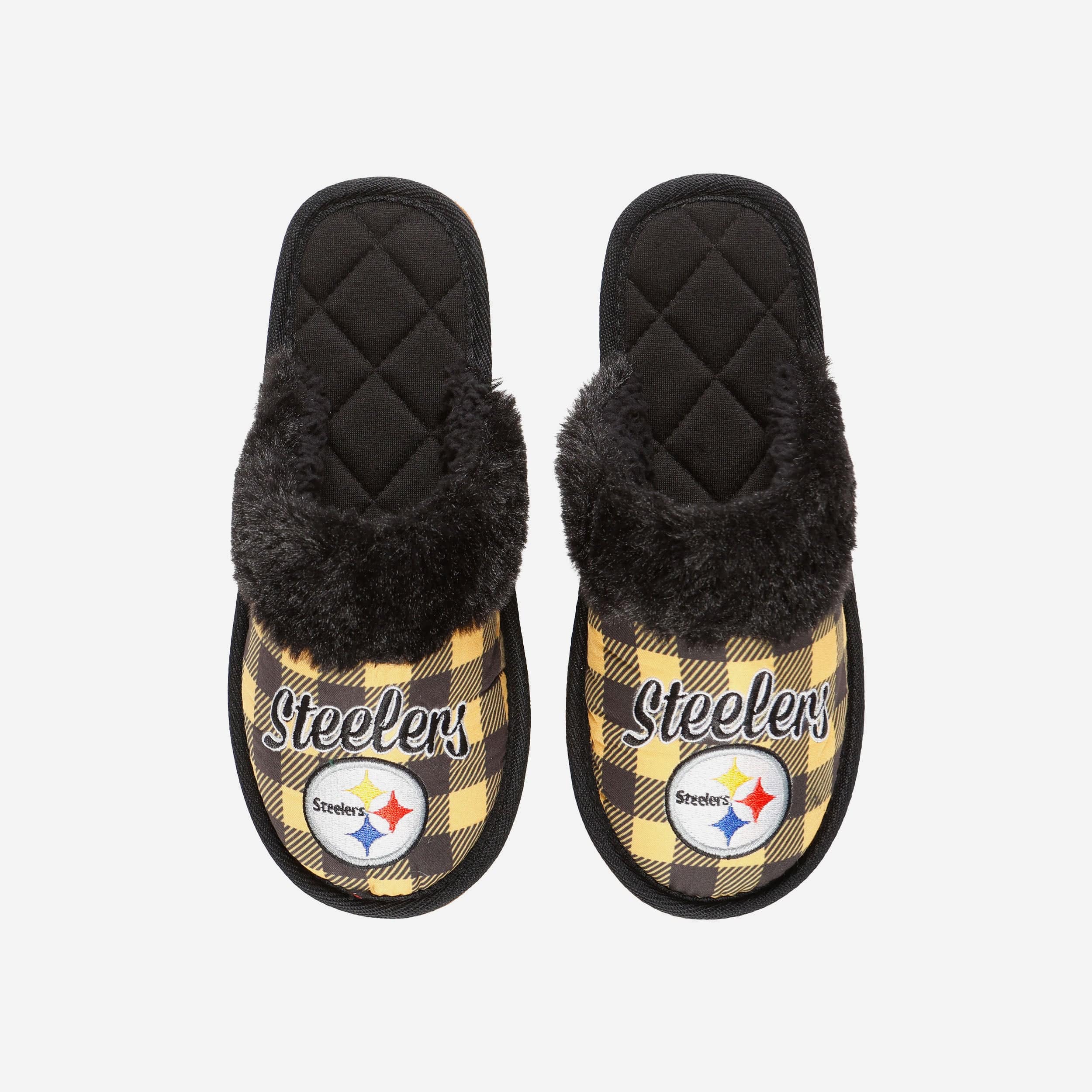 Stylish Pittsburgh Steelers Women's Plaid Sherpa Mule Slippers