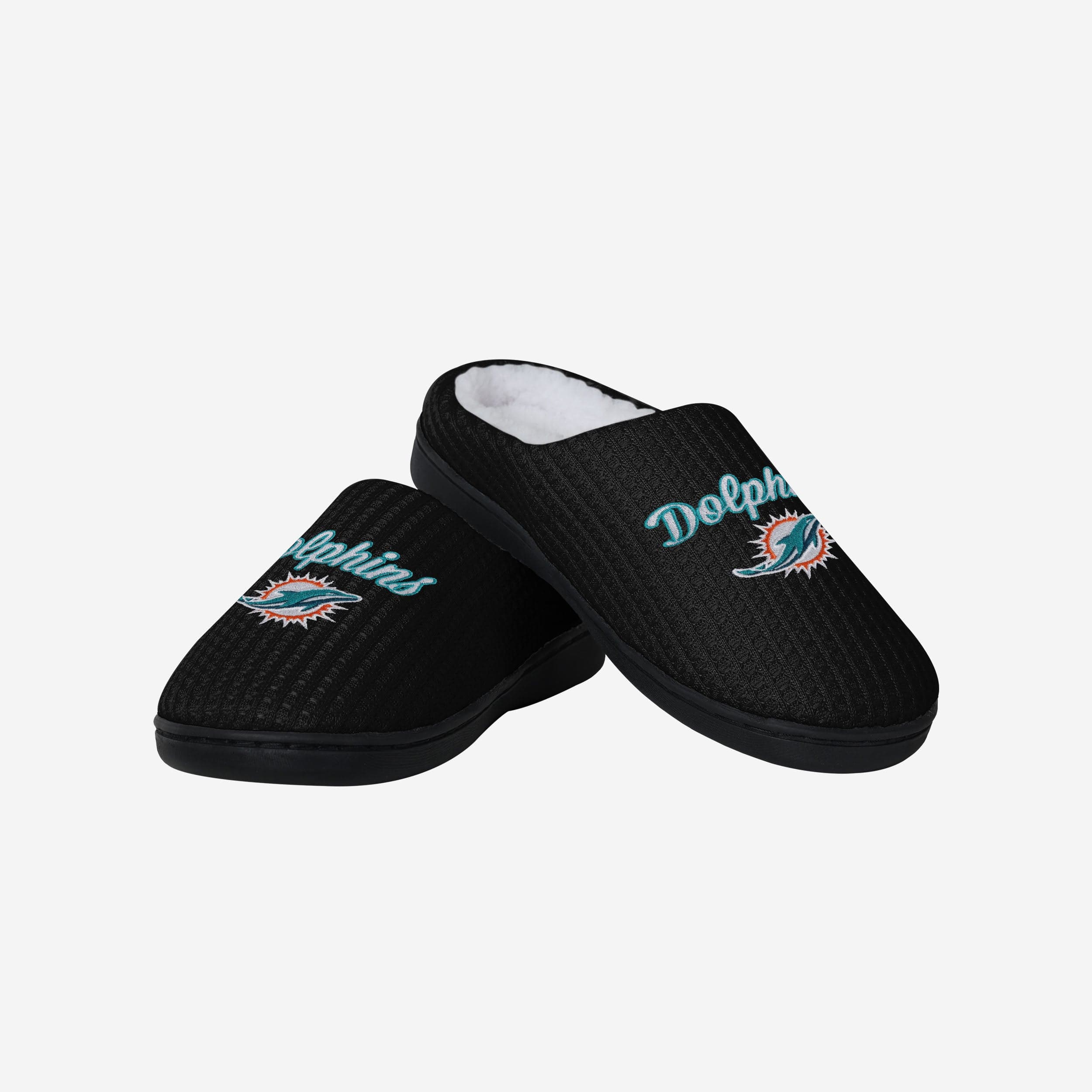 Get Your Game On! Miami Dolphins Women's Cozy Sherpa Lined Memory Foam Slippers