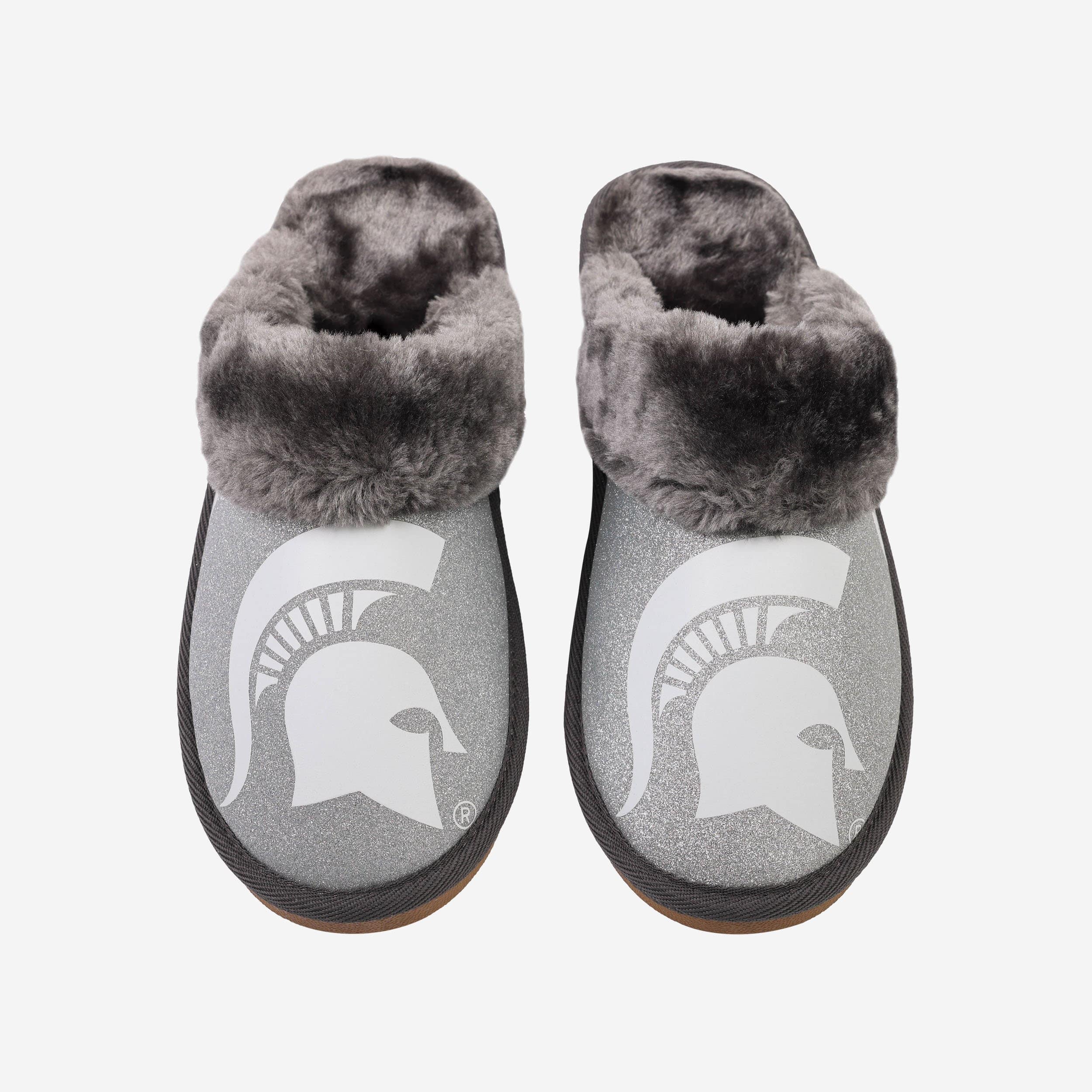 Sparkling Michigan State Spartans Women's Glitter Open Back Fur Moccasin Slippers