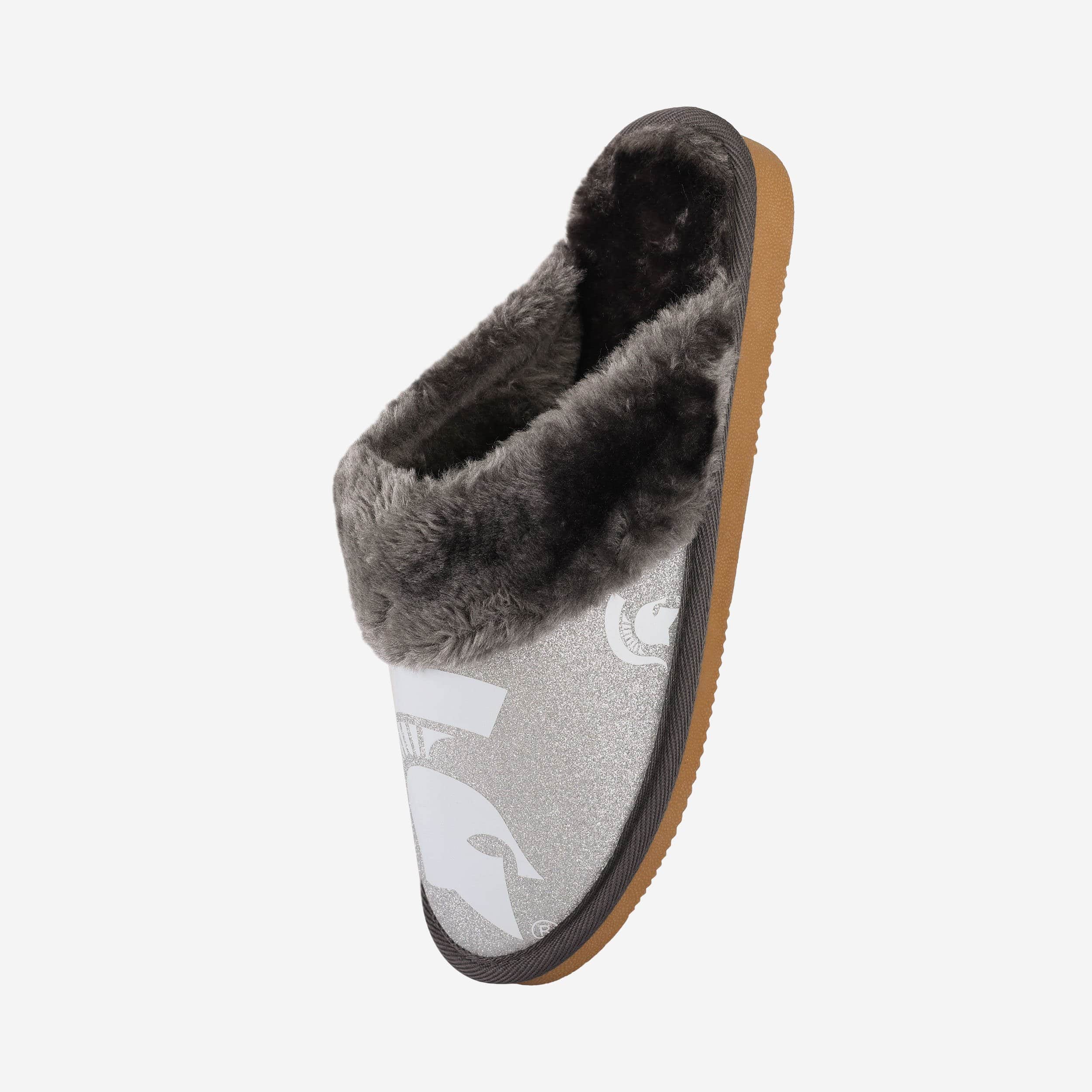 Sparkling Michigan State Spartans Women's Glitter Open Back Fur Moccasin Slippers
