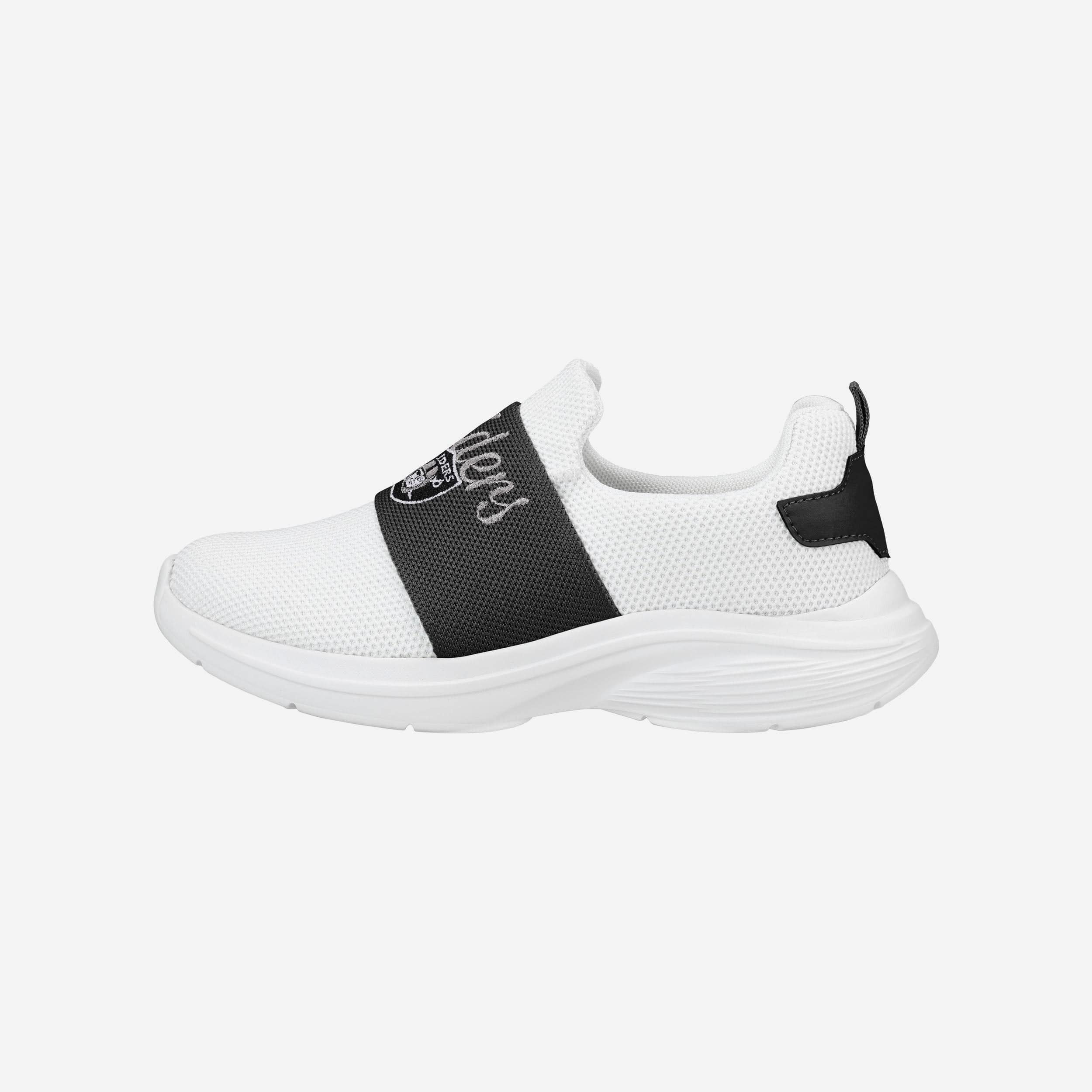 Stylish Las Vegas Raiders Women's White Slip-On Script Wordmark Sneakers