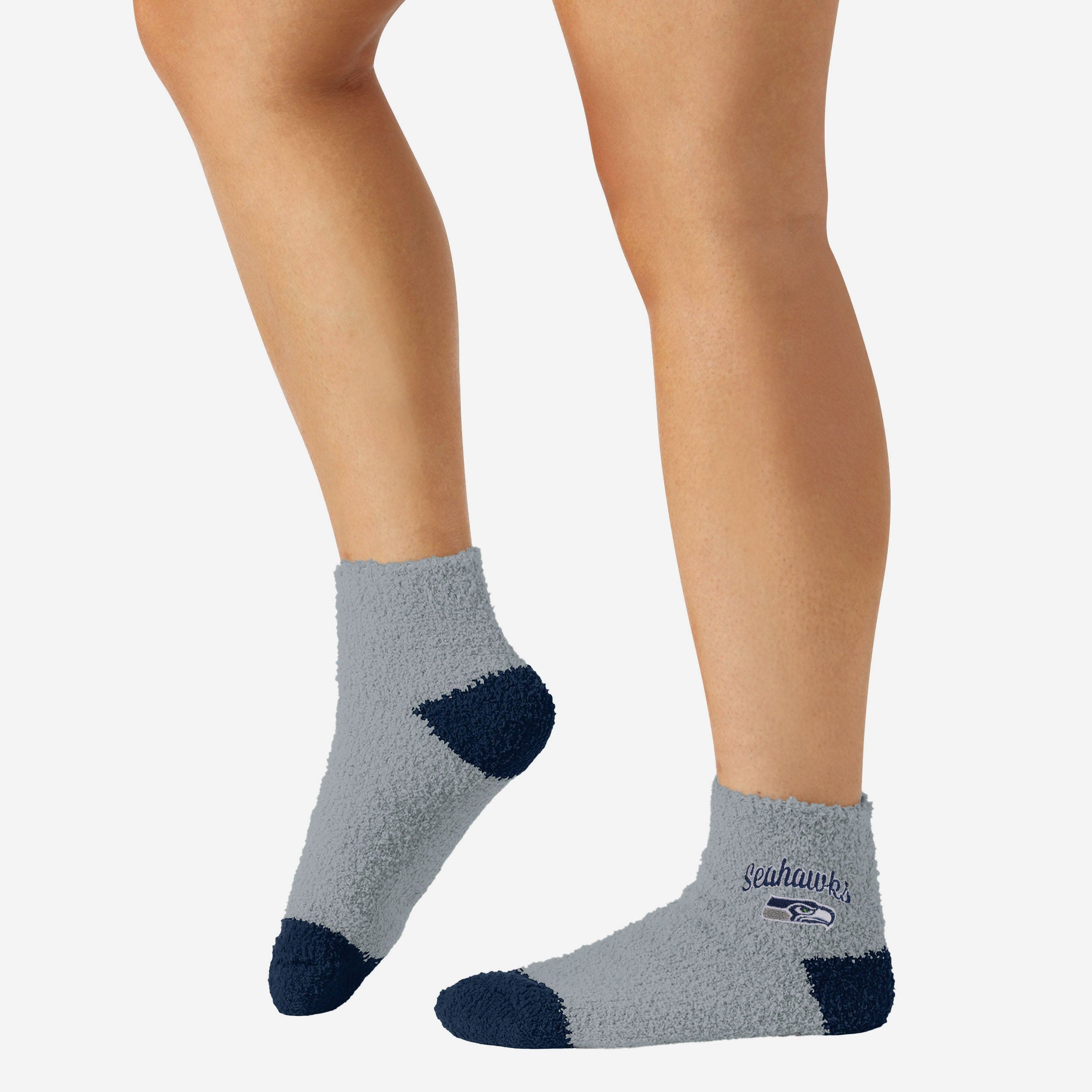 Seattle Seahawks Women's 2-Pack Script Logo Fuzzy Ankle Socks - Double the Fun!
