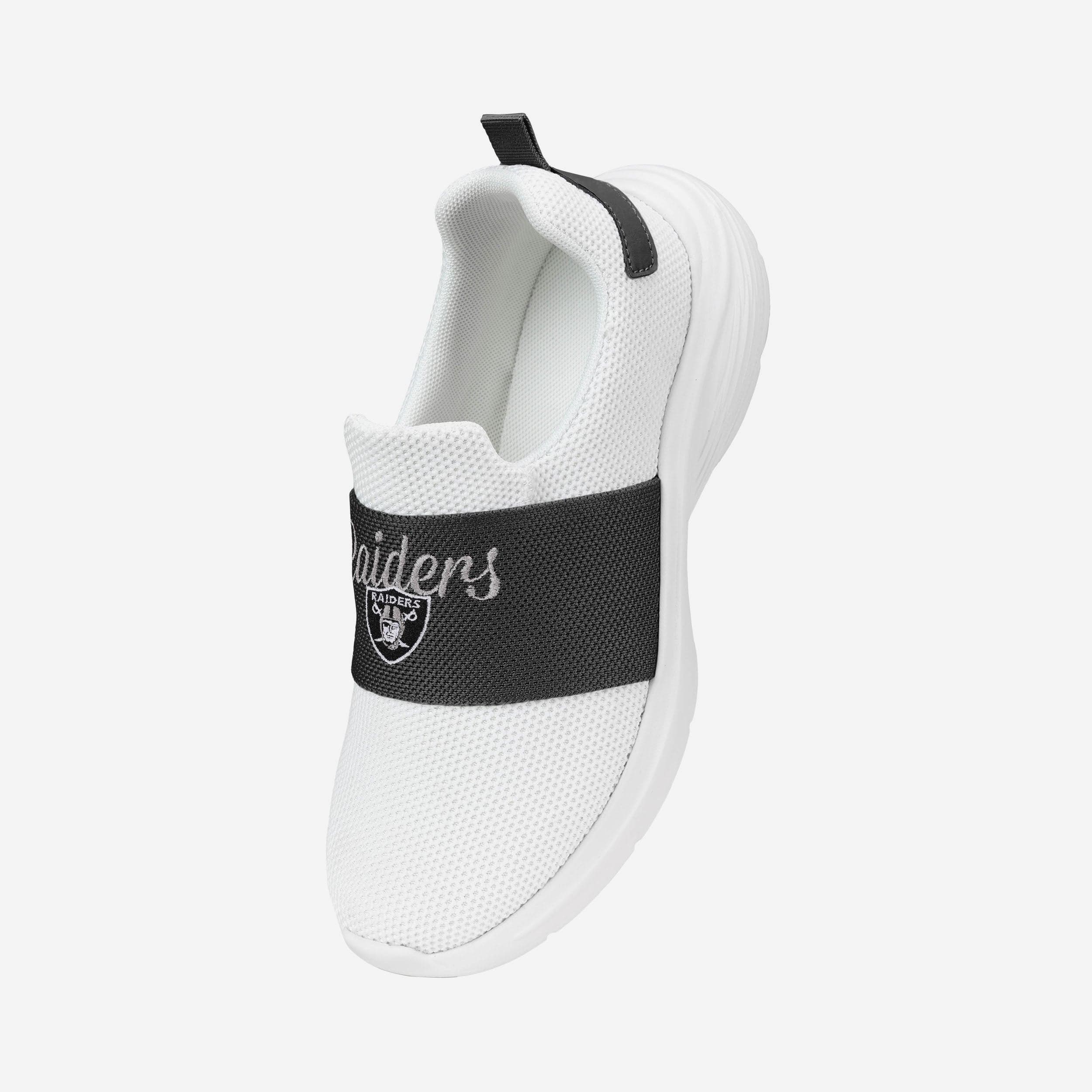 Stylish Las Vegas Raiders Women's White Slip-On Script Wordmark Sneakers