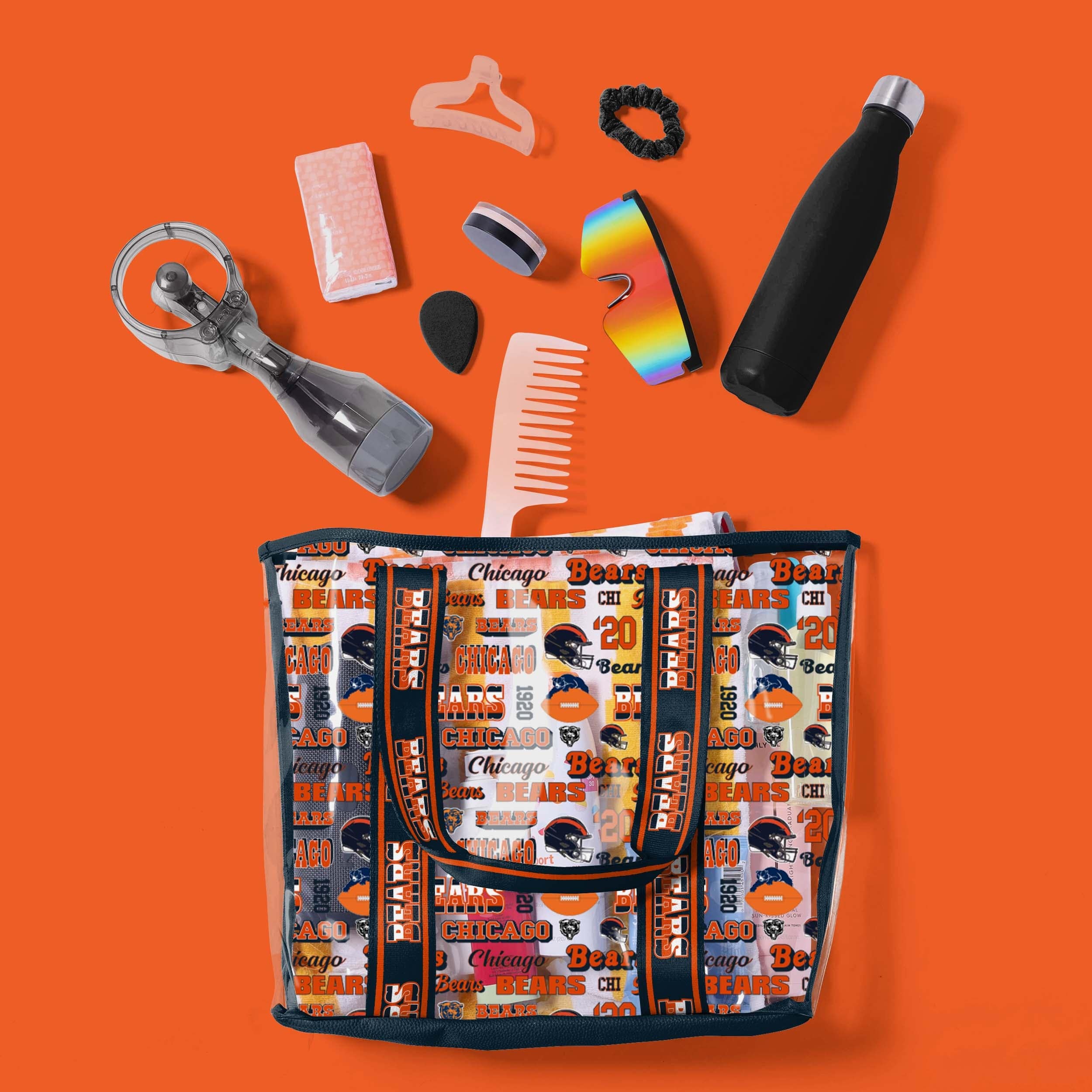 Chicago Bears Retro Print Clear Tote Bag: Show Your Fandom!