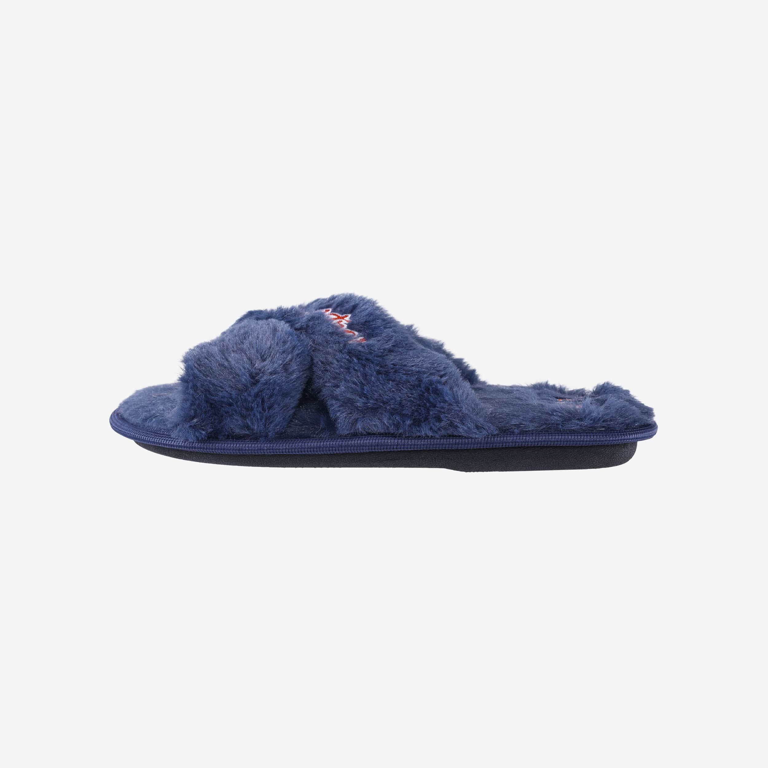 Houston Astros Women's Fuzzy Script Wordmark Fur Cross Slides - Game-Day Comfort!