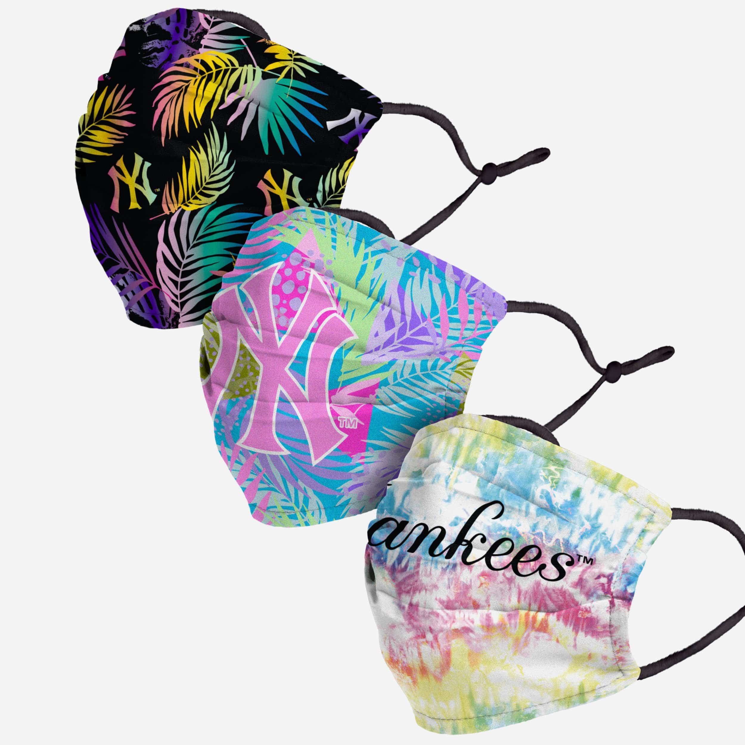 New York Yankees Neon Floral 3-Pack Face Covers - Show Your Team Spirit!