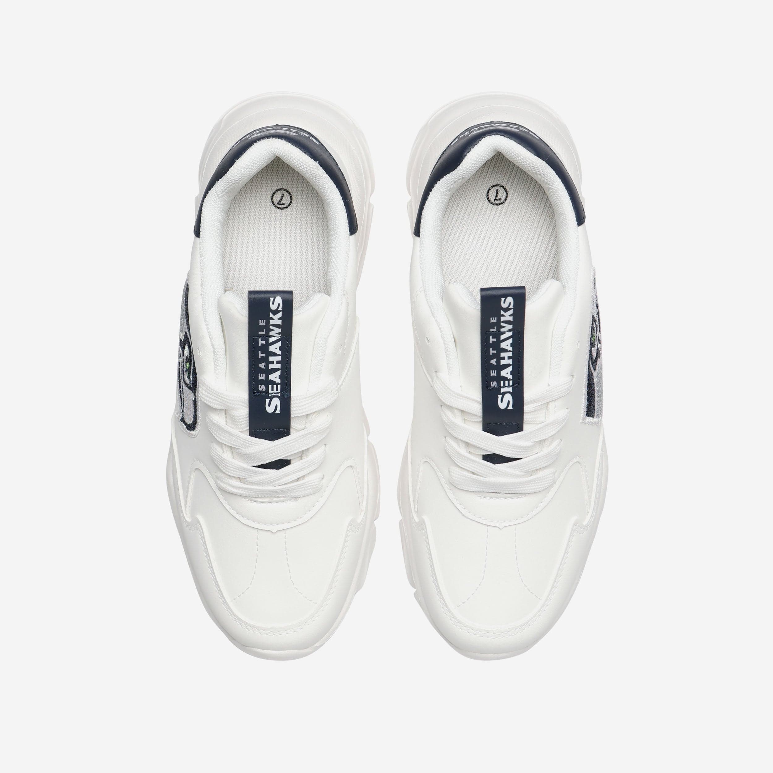 Seattle Seahawks Women's Glittery Vintage White Chunky Sneakers: Show Your Team Spirit!