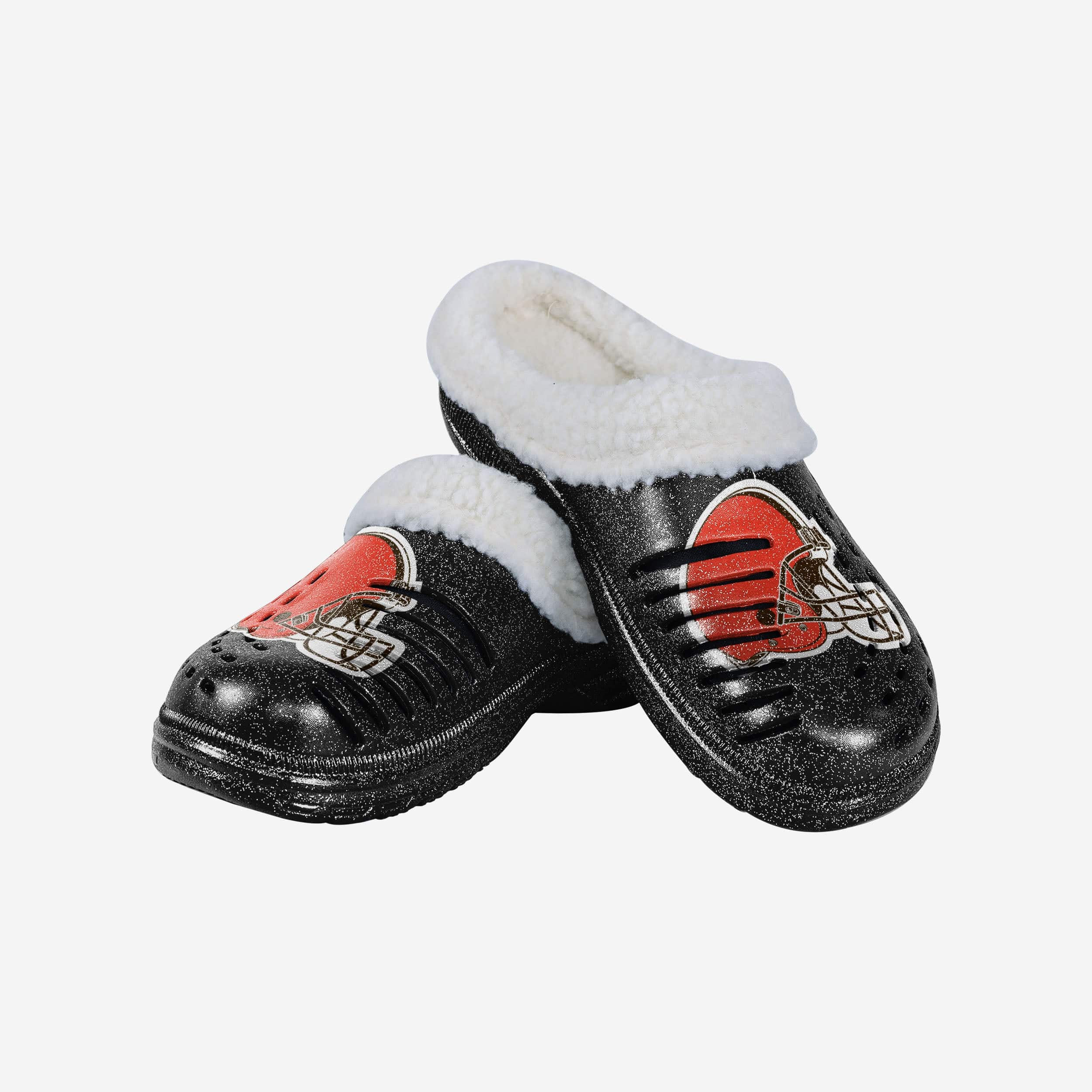 Sparkling Cleveland Browns Women's Sherpa-Lined Glitter Clogs