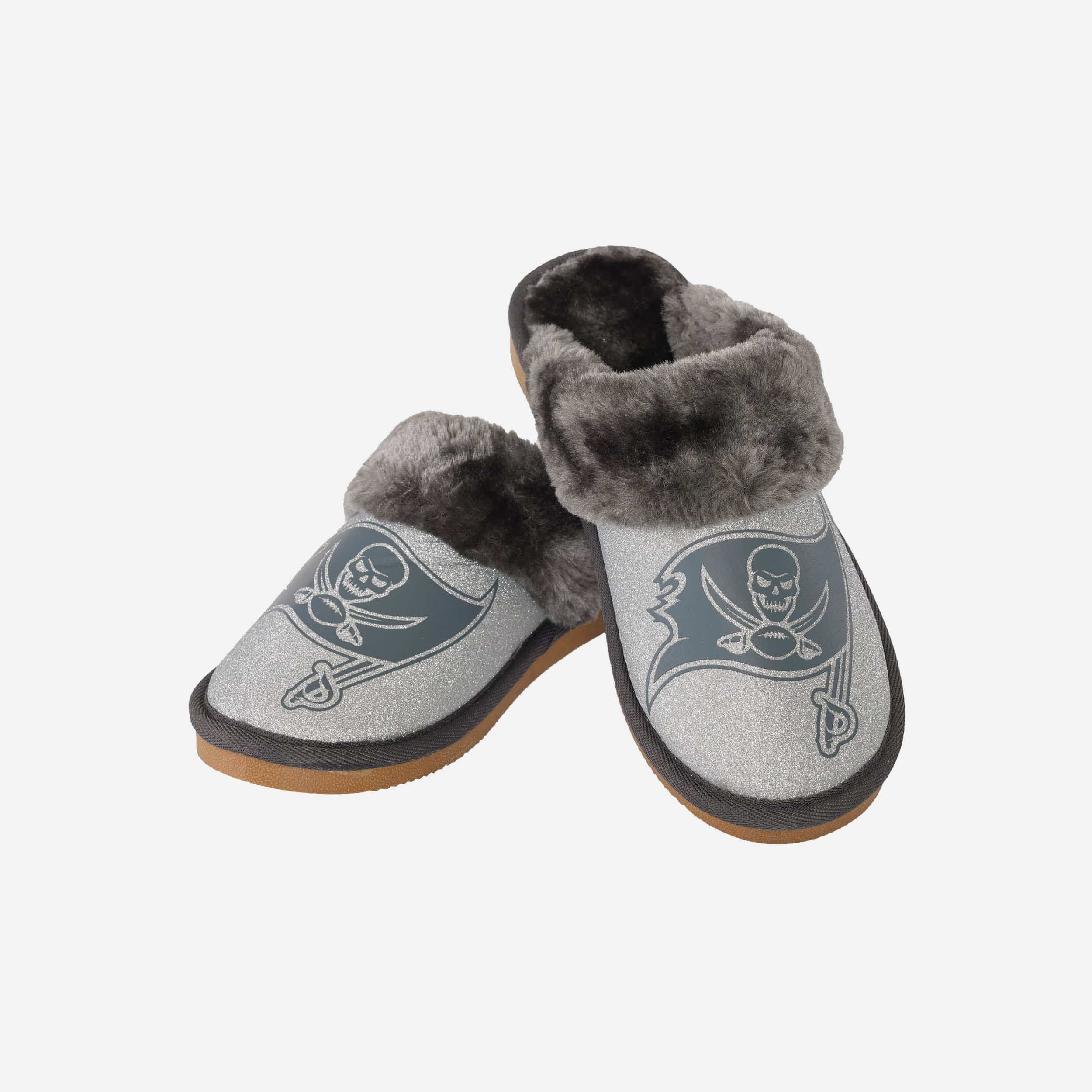 Sparkling Tampa Bay Buccaneers Women's Glitter Open Back Fur Moccasin Slippers