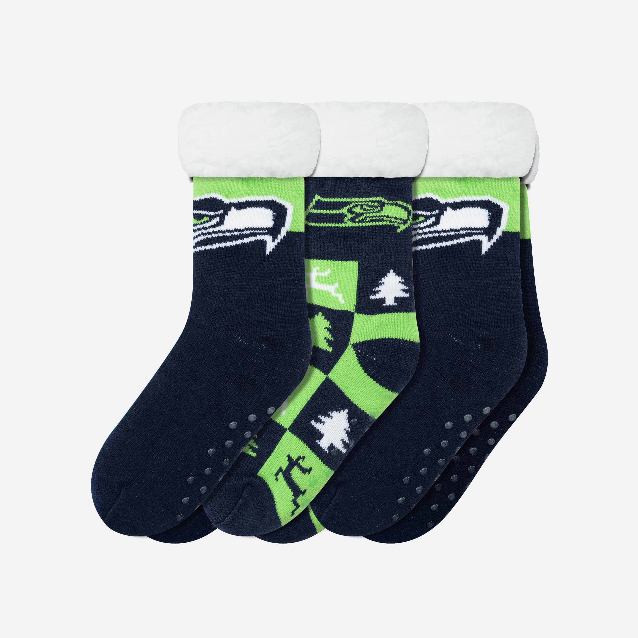 Seattle Seahawks Women's Fanatic 3-Pack Footy Slipper Socks