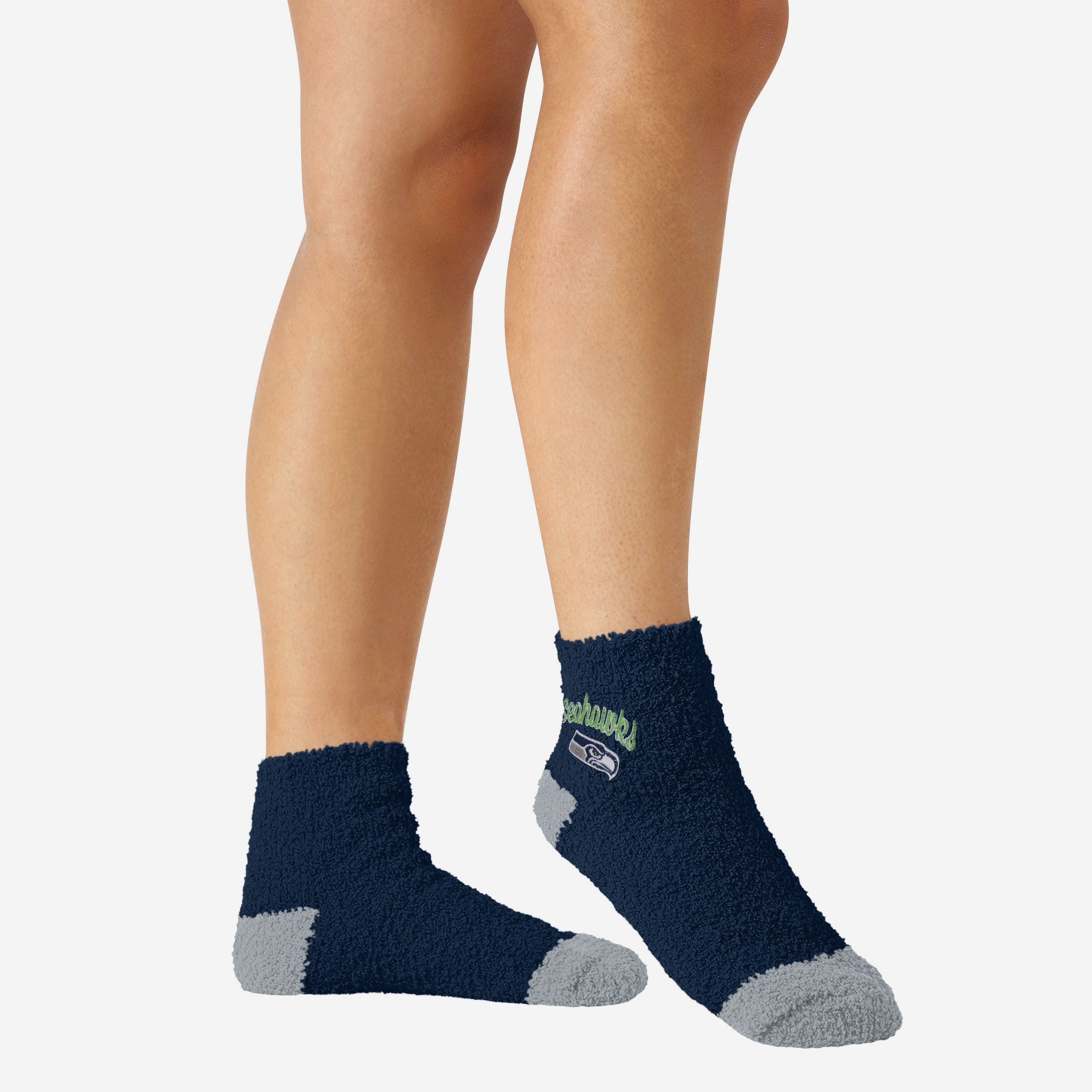 Seattle Seahawks Women's 2-Pack Script Logo Fuzzy Ankle Socks - Double the Fun!