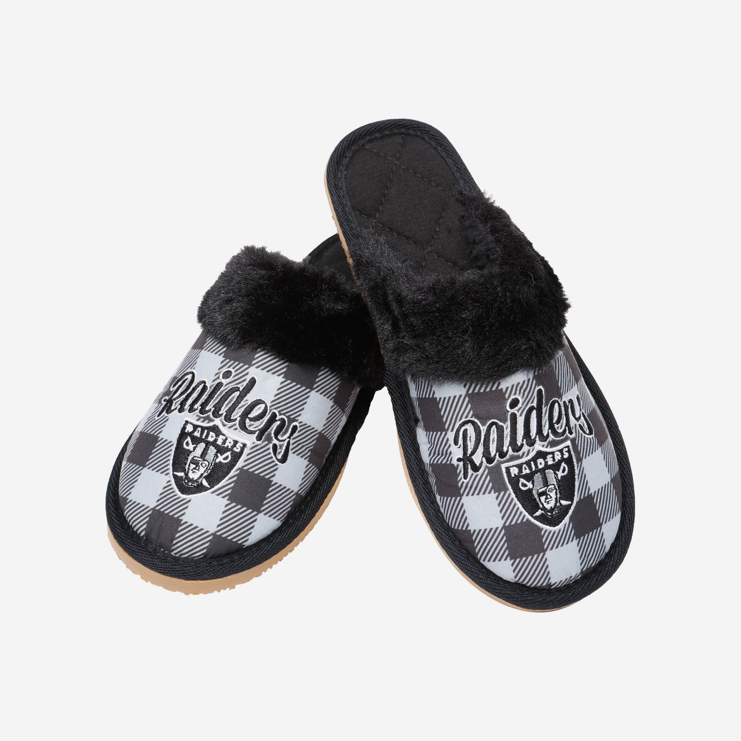 Stylish Las Vegas Raiders Women's Plaid Sherpa Mule Slippers
