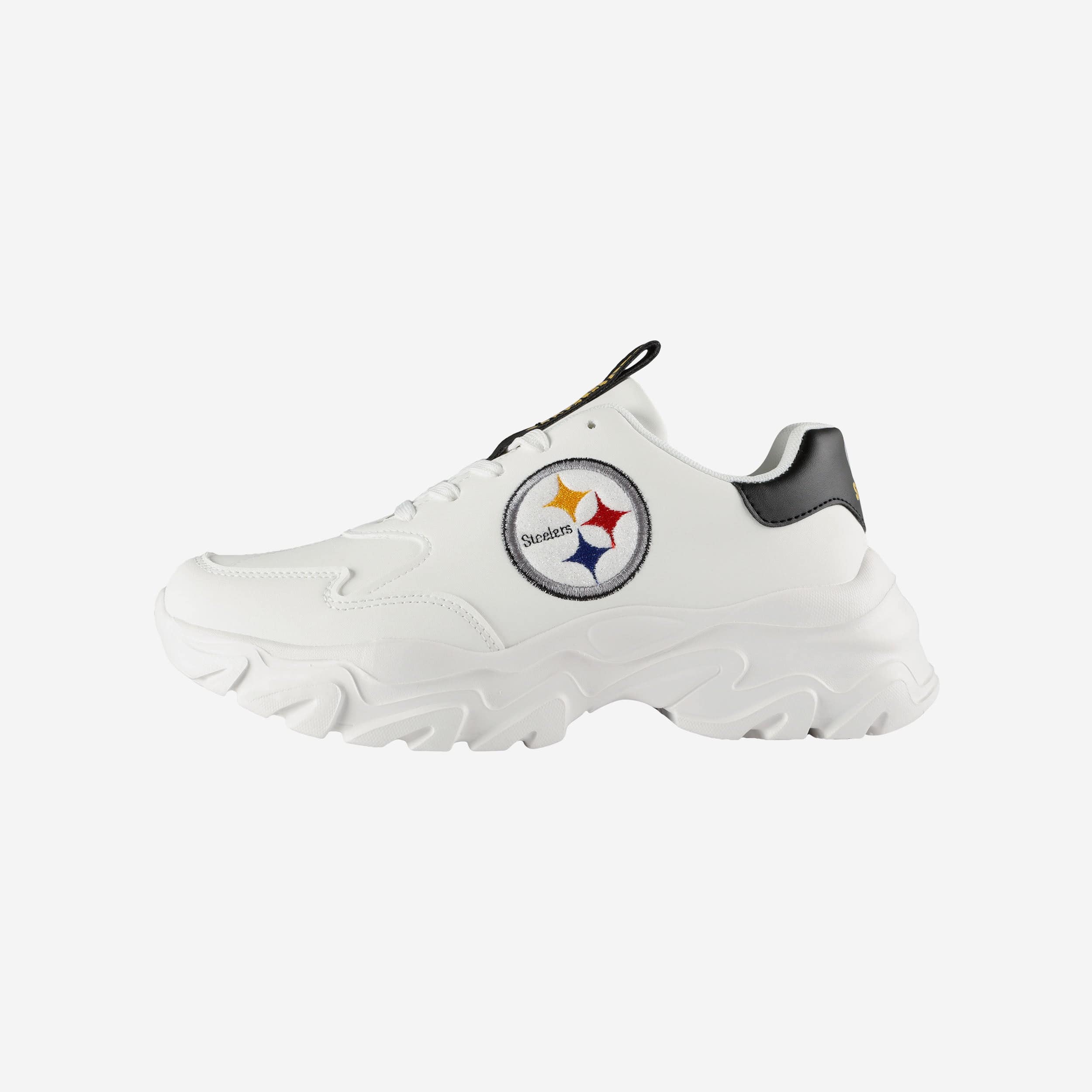 Glamorous Pittsburgh Steelers Women's Vintage White Glitter Big Logo Chunky Sneakers