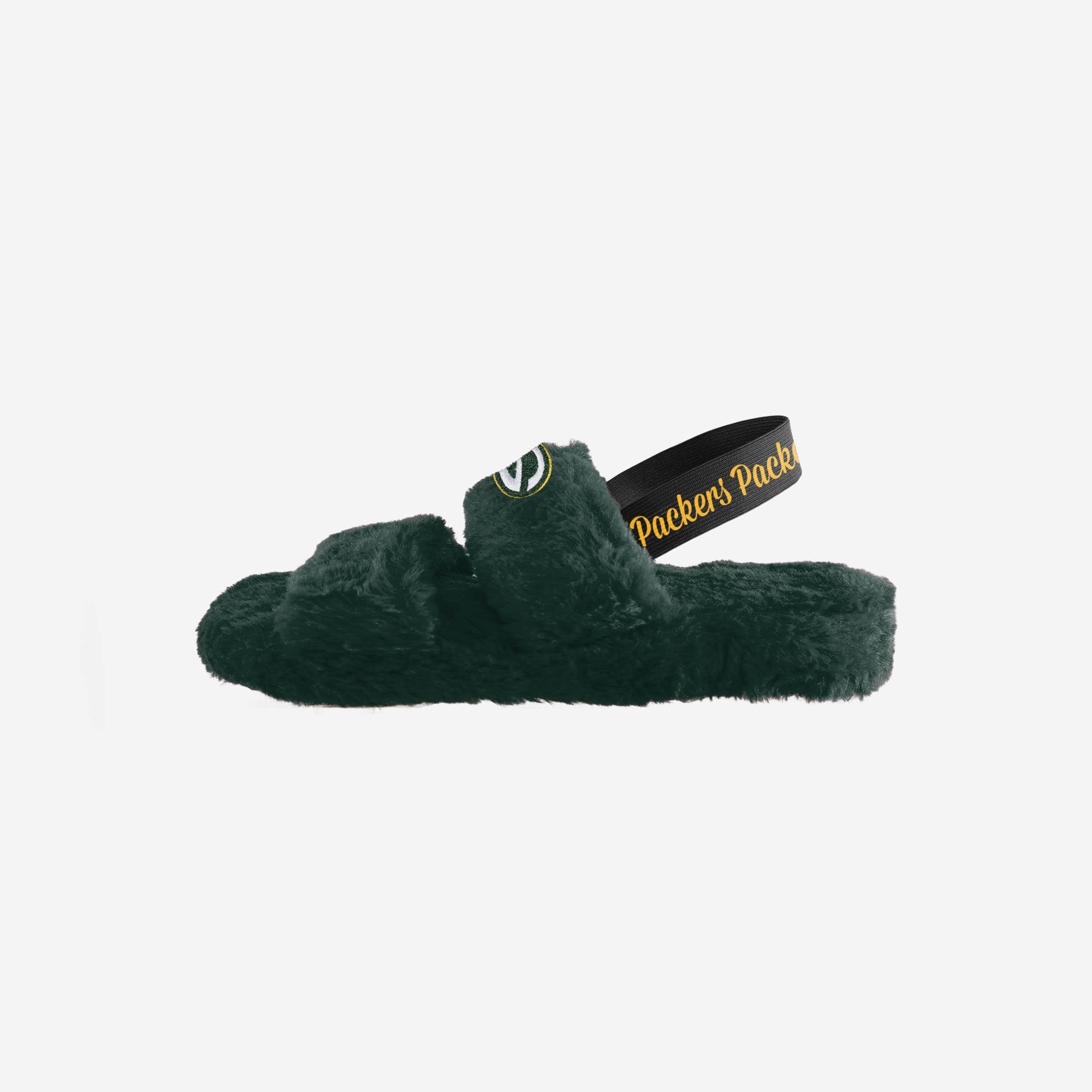 Stylish Green Bay Packers Women's Heel Strap Wordmark Fur Slides