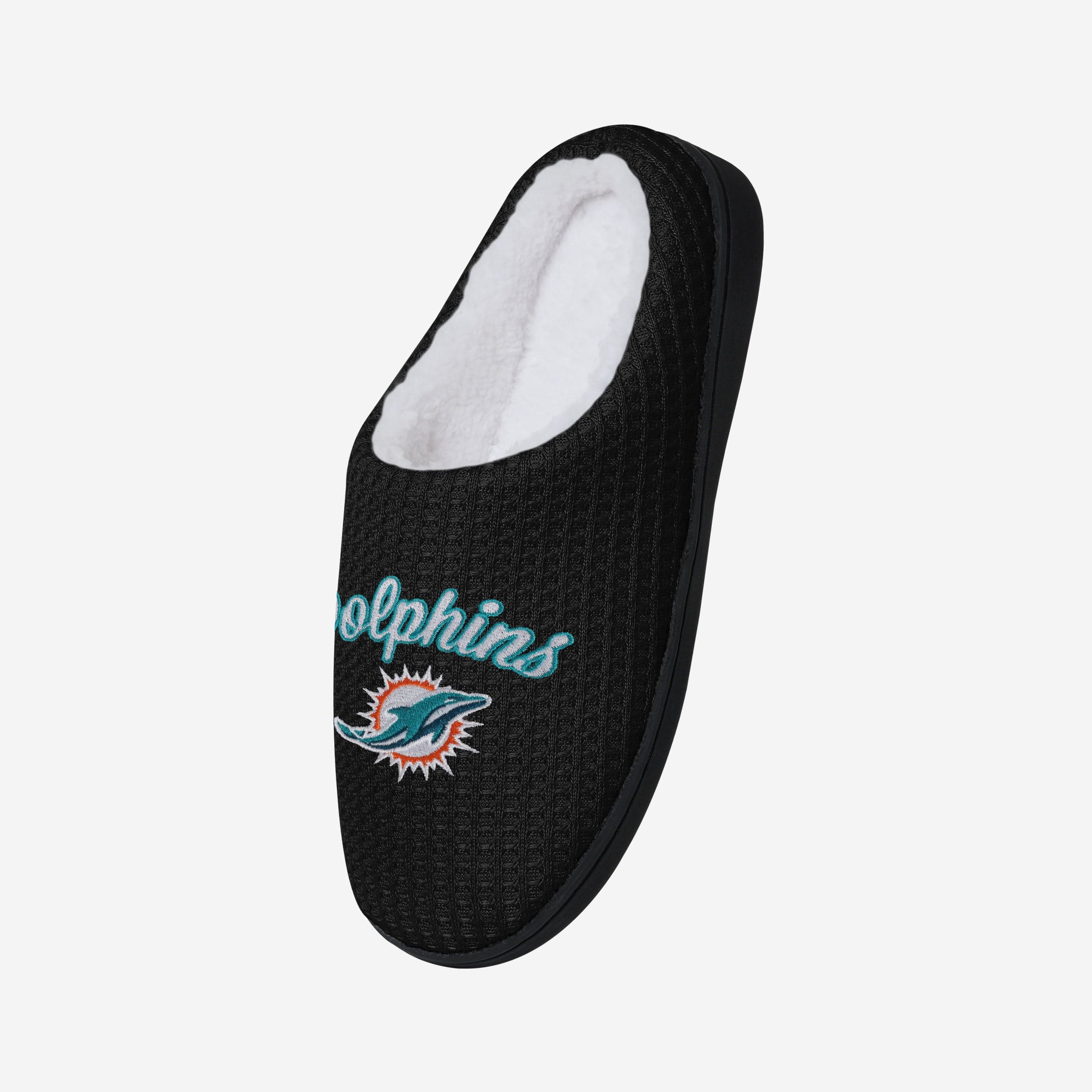 Get Your Game On! Miami Dolphins Women's Cozy Sherpa Lined Memory Foam Slippers