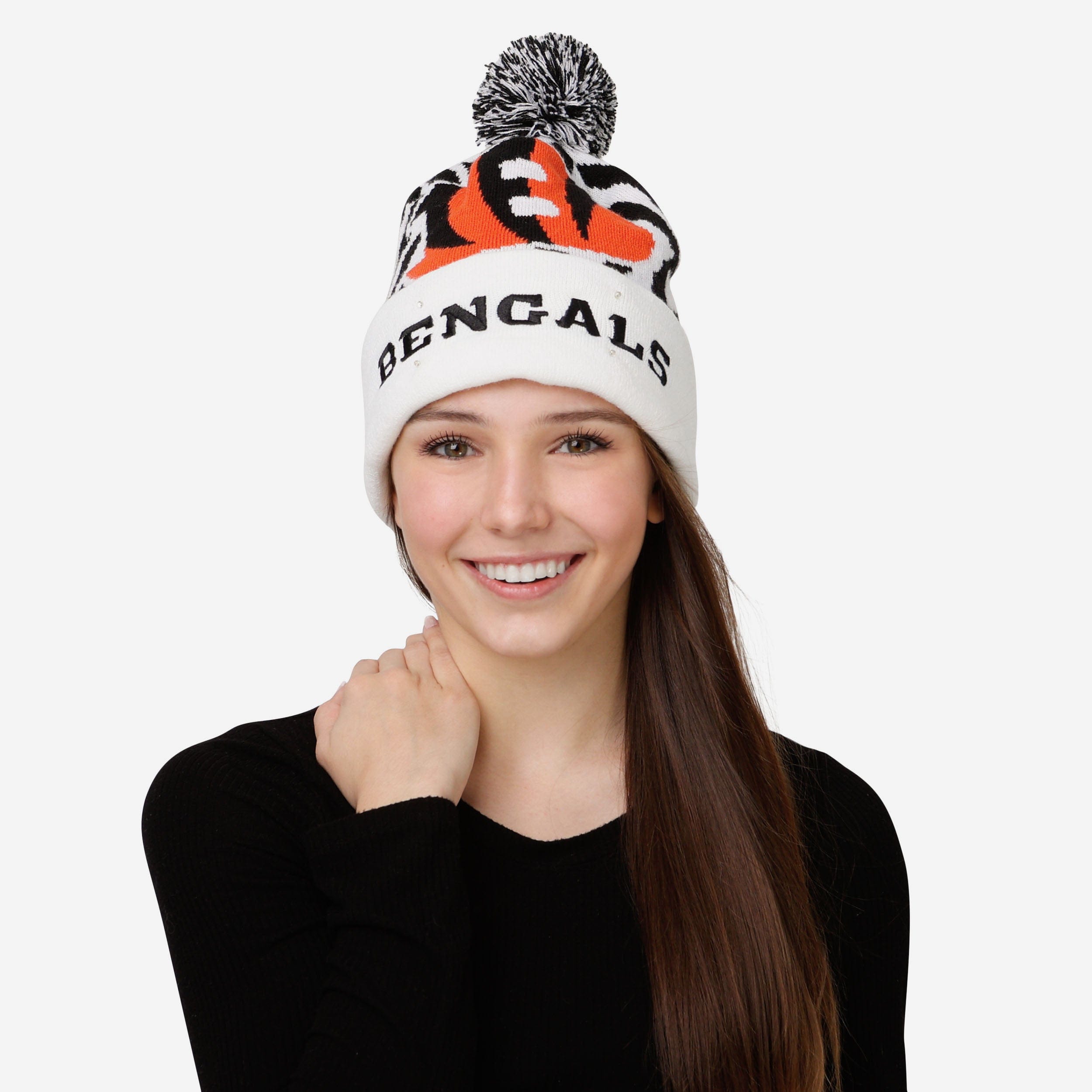 Cincinnati Bengals White Stripe Big Logo LED Lit Beanie - Light Up Your Team Spirit!