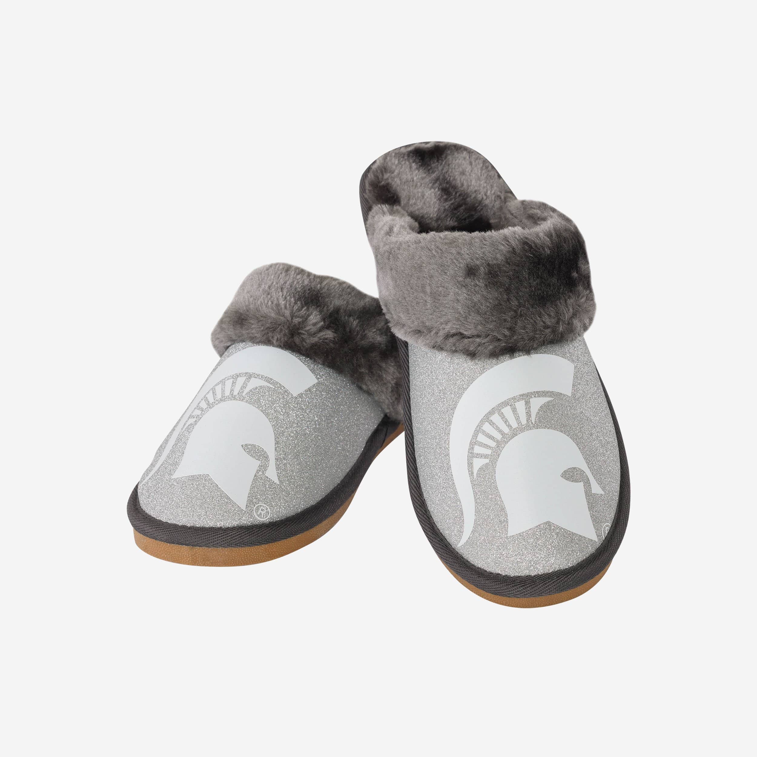 Sparkling Michigan State Spartans Women's Glitter Open Back Fur Moccasin Slippers