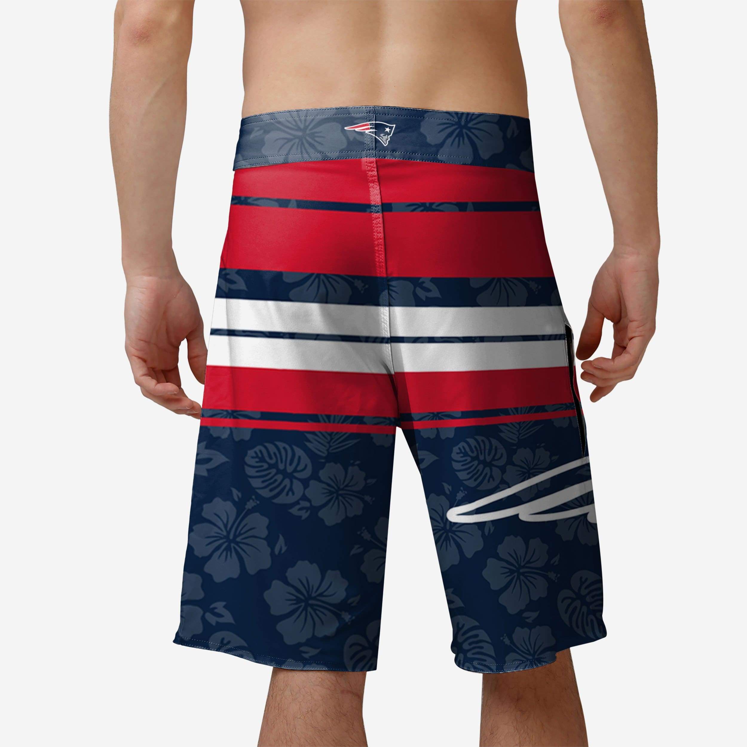 New England Patriots Hibiscus Boardwalk Striped Boardshorts - Stylish Team Gear