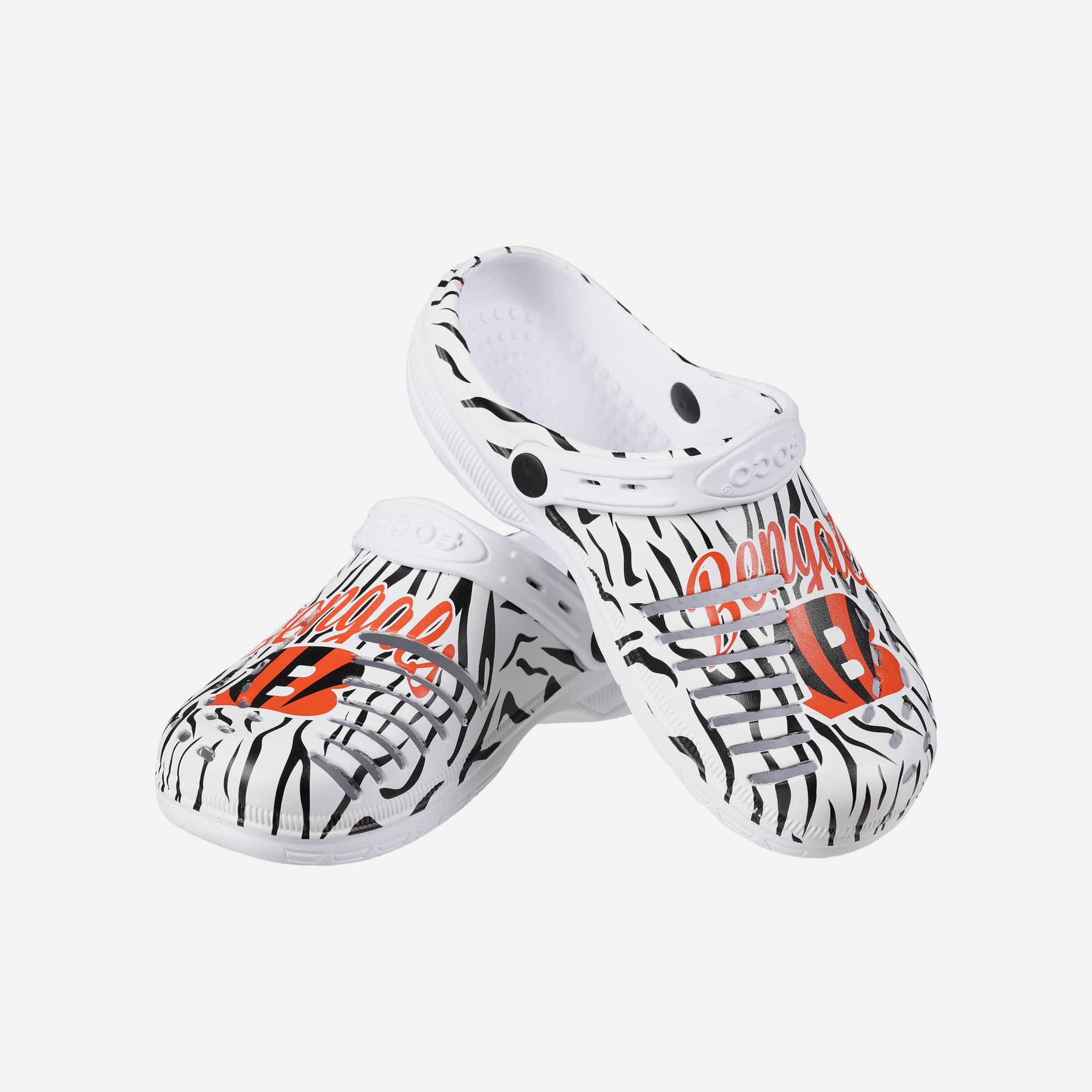 Get Your Style On! Cincinnati Bengals Women's White Stripe Strappy Clogs