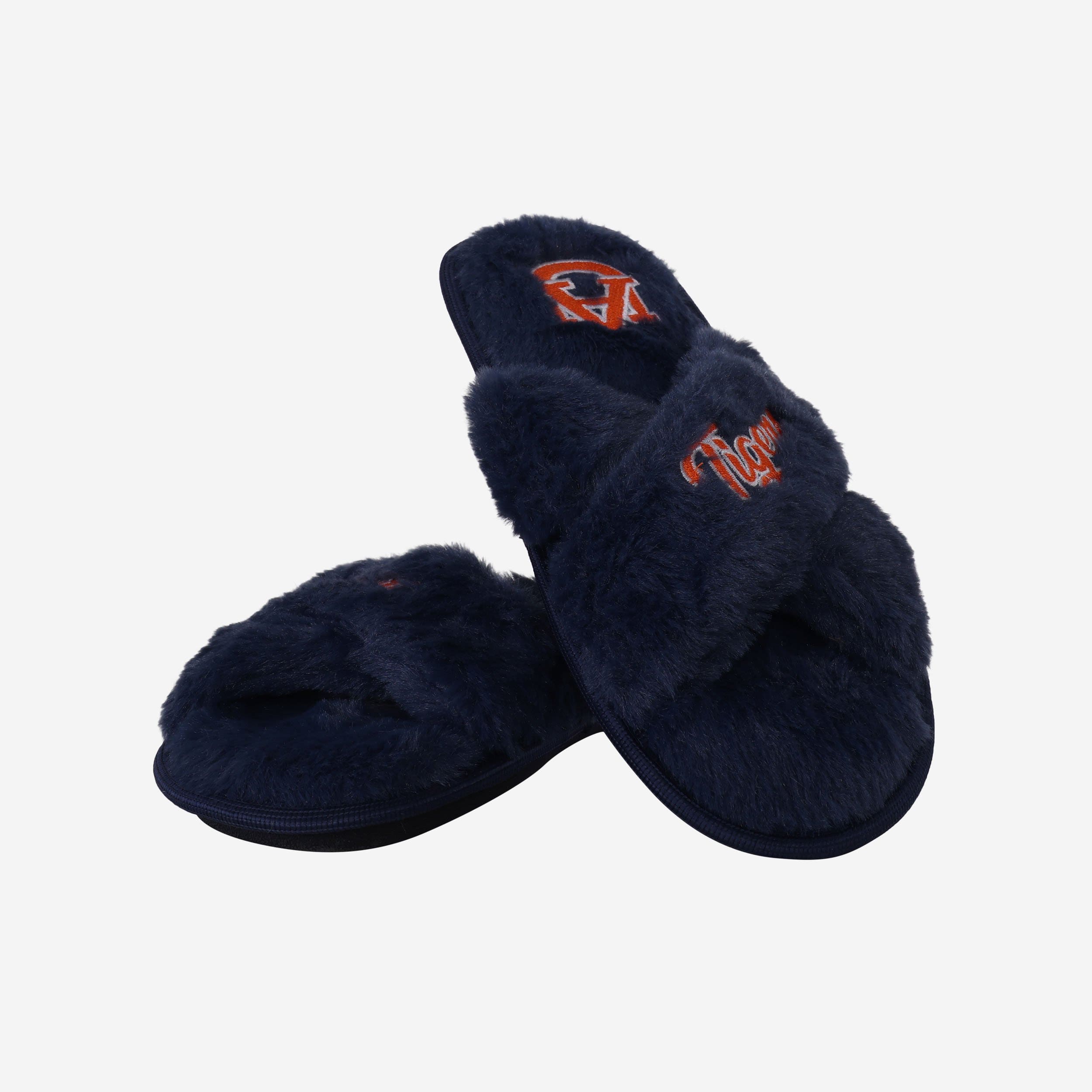 Auburn Tigers Women's Fuzzy Script Wordmark Fur Cross Slides - Show Your Team Spirit!