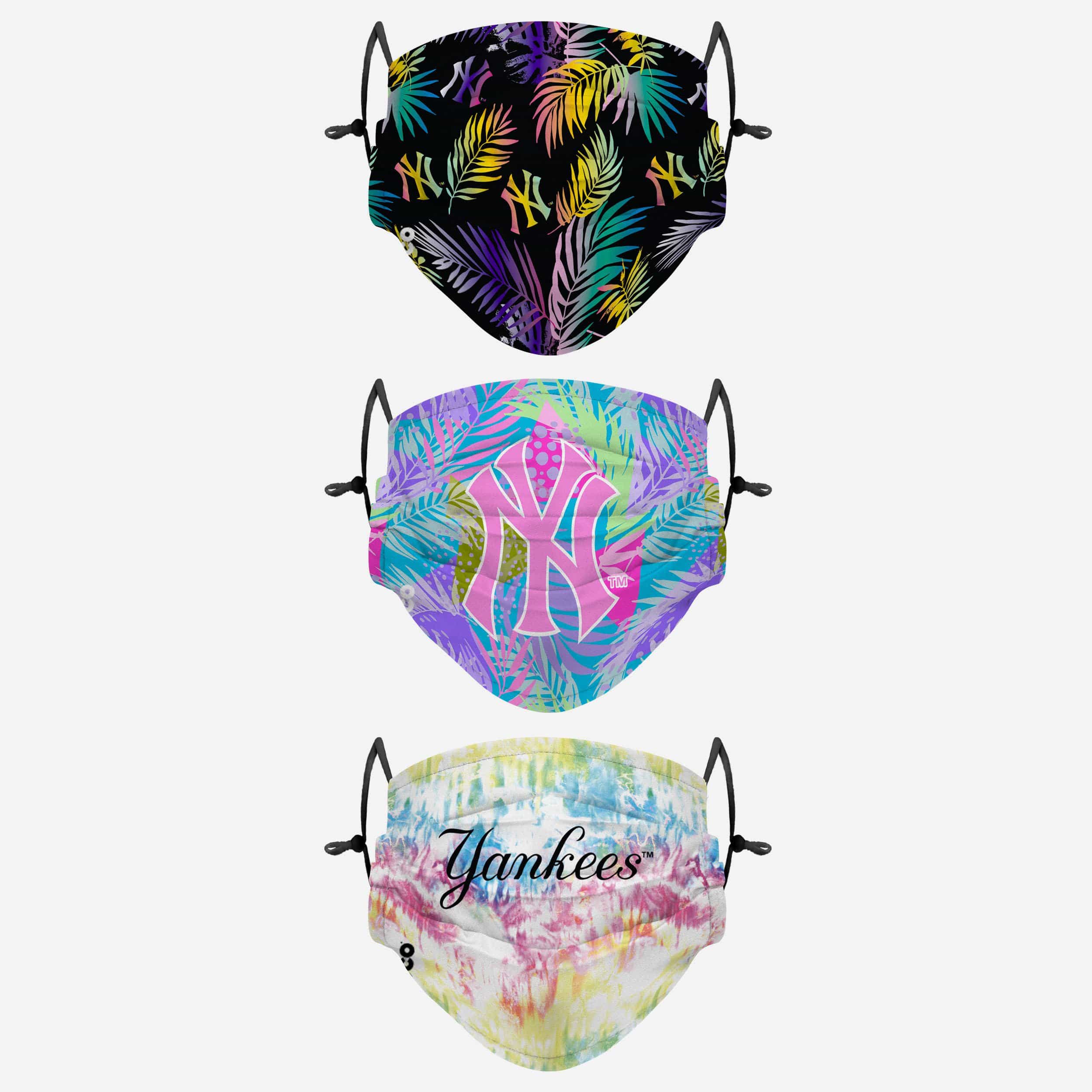 New York Yankees Neon Floral 3-Pack Face Covers - Show Your Team Spirit!
